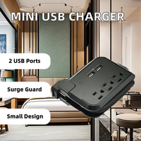 ABS Siyah 3'lü Priz 125V 15A ETL Standart Topraklamalı Duvar Prizi Aşırı Gerilim Koruyucu 2 USB Şarj Portlu Mini Seyahat Şarj Cihazı Uzatıcısı