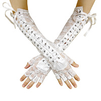 Gants mi-doigts à lacets pour femmes, longueur coude, couvre-bras de costume, accessoire de scène pour fête steampunk et danse