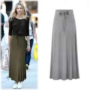 Lace Up 2021 New Women Long Autumn Skirt VD2136 Slim Elastic Waist Black Green Ladies Pencil Skirt Split Front