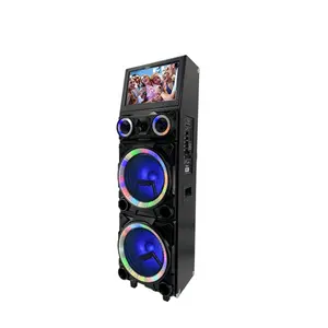 2021 New Smart System Touch Screen Bt Multifunction WIFI Video Trolley Speaker With 14 Inch Karaoke Party Pa Speaker Wood Active