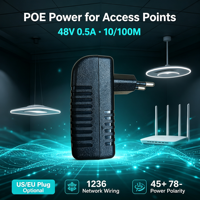 Inyector PoE Pasivo para Enchufe de Pared, DC 48V 10/100Mbps Ethernet, Fuente de Alimentación ABS para Cámara IP, AP Inalámbrico, Red Doméstica y de Oficina