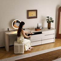 Table de maquillage et commode intégrées de couleur crème pour chambre d'hôtel moderne
