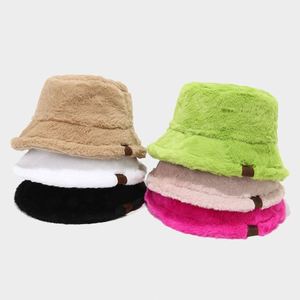 Hot Selling Women Lady Winter Fuzzy Furry Bucket <b>Hat</b> with Custom Logo Vegan Suede Leather Label - Product Image 1