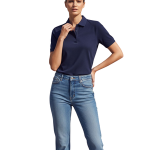 Polo en piqué de coton ajusté pour femme, manches courtes, coupe slim, respirant, uniforme, tailles XS à 5XL - Product Image 1