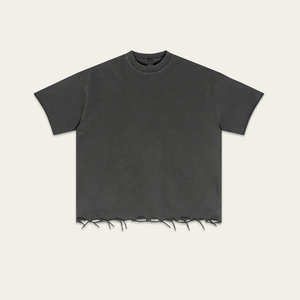 Nouveau T-shirt tendance coupe ample et épaisse en coton lavé 310G, style vintage avec ourlet roulé, coupe ample pour homme, manches courtes, logo personnalisé - Product Image 3