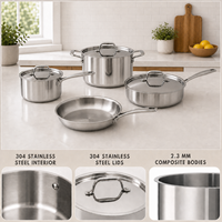 Ensemble d'ustensiles de cuisine en acier inoxydable : casseroles, poêles, faitouts, poêle à frire, compatible induction