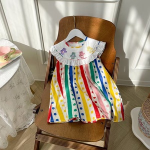 Vestito estivo da bambina senza maniche, modello A-Line, in cotone all'uncinetto con volant, stampato, morbido al tatto, stile arcobaleno, elegante e di tendenza, bestseller 2026 - Product Image 2