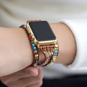 Nouveau Ethnique <span class=keywords><strong>Pierre</strong></span> Naturelle Agate Imperial Jasper <span class=keywords><strong>Apple</strong></span> Montre Bande Perles Boho 3 Wrap Smartwatch <span class=keywords><strong>Bracelet</strong></span> Pour Iwatch Série - Product Image 1