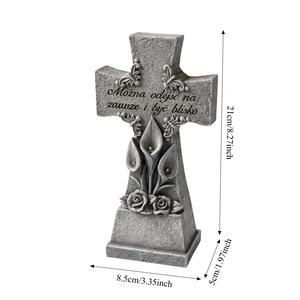Cross <strong>Memorial</strong> Stone with Calla Lily and Rose, Religious Grave Marker, <strong>Garden</strong> <strong>Memorial</strong> <strong>Plaque</strong> for Loved One, Sympathy Gift - Product Image 4