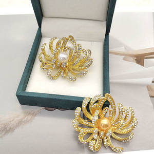 2024 nuevos broches de flores de estilo palaciego retro de lujo para mujer broche de perlas de diamantes de imitación ropa alfileres de cuello al por mayor personalizados - Product Image 1