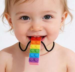 1 pièce Collier de dentition pour bébé en silicone souple, biologique, en forme d'arc-en-ciel, jouet sensoriel à mordre pour l'autisme - Product Image 6