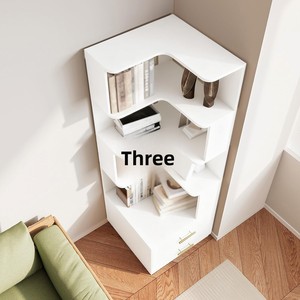 Étagère d'angle en L haute avec tiroirs, 5 niveaux, design farmhouse, écologique, gain de place, en <span class=keywords><strong>bois</strong></span> blanc pour bureau à domicile - Product Image 2