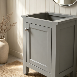 Mueble de Baño Moderno Minimalista de Madera Maciza Pintada en Gris con Tiradores Cromados, Lavabo de Cerámica y Desagüe de Acero Inoxidable - Product Image 3
