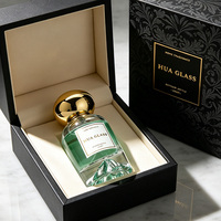 Flacon de parfum en verre cylindrique à faible MOQ, 30 ml, 50 ml, flacon de parfum vide, flacon en verre à fond volcanique avec bouchon en plastique et boîte