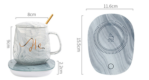 Juego de <span class=keywords><strong>tazas</strong></span> de cerámica rosa para pareja Ins, caja de regalo, calentador con Control de temperatura, taza de café inteligente - Product Image 3
