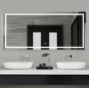 2023 Waterproof Defogger Touch Switch Rectangle Smart Led Bathroom Mirror with Speaker and Radio