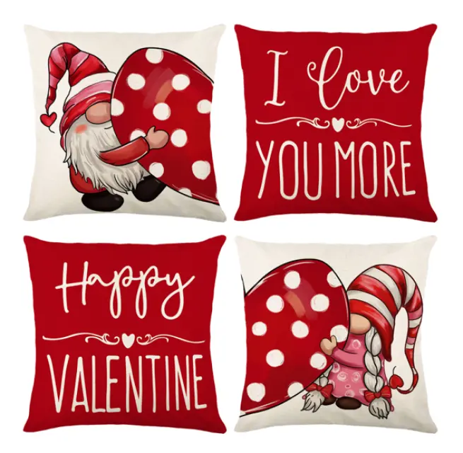 Housse de coussin de saint-valentin pour décoration de la maison, motif à pois rouges, cœur d'amour, Gnomes, coussin joyeux de saint-valentin, décoration de la saint-valentin