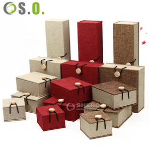 Caja de Joyería de Papel de Lino Shero, Lujosa, Premium, de Alta Gama, con Botón de Madera, Color y Tamaño Personalizables, para Guardar Anillos, Pulseras y Collares - Product Image 2