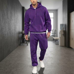 Ensemble de survêtement violet à capuche pour homme, sweat-shirt à fermeture éclair intégrale et pantalon de jogging, couleur unie, tenue décontractée, respirant, pour l'automne - Product Image 2