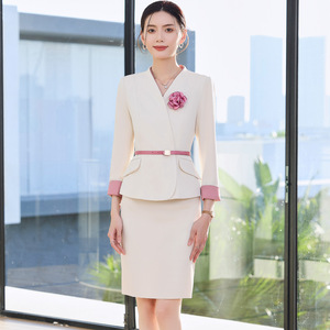 Hotel Uniforms Women Elegant Two Piece Suit With Pink Flower Embellishment For Receptionist Workwear Spring 2025 - Product Image 3