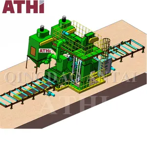Transportador de rodillos, máquina de granallado, marca ATHI, fabricada en China para barra redonda de acero con viga en H, eliminación de óxido de varilla de acero