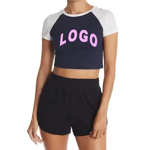 Custom Hoge Kwaliteit Y 2K Baby Tee & Top Zomer Hot Sale Vrouwen Vrijetijdsdruk Logo Colorblock Tops Slim Fit Raglan Cropped T-Shirts