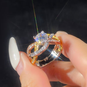 럭셔리 925 스털링 실버 약혼 고급 보석 쓰리 톤 얽힌 라운드 블링 큐빅 지르코니아 결혼 반지 여성용 - Product Image 4