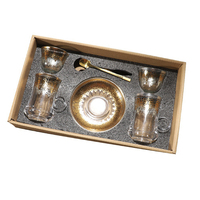 Ensemble de tasses et soucoupes à thé et café en verre arabe du Moyen-Orient, réutilisables, écologiques, soufflées à la bouche, faites à la main, modernes et luxueuses, vente en gros