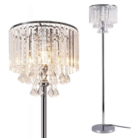 Lampadaire en cristal K9 3 lumières avec interrupteur au pied-Lampadaire moderne chromé pour salon, chambre à coucher, bureau