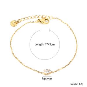 Bracelet en acier inoxydable plaqué or avec breloque cœur, rond, carré, zircon et diamant pour femme - Vente en gros de bijoux à maillons - Product Image 3