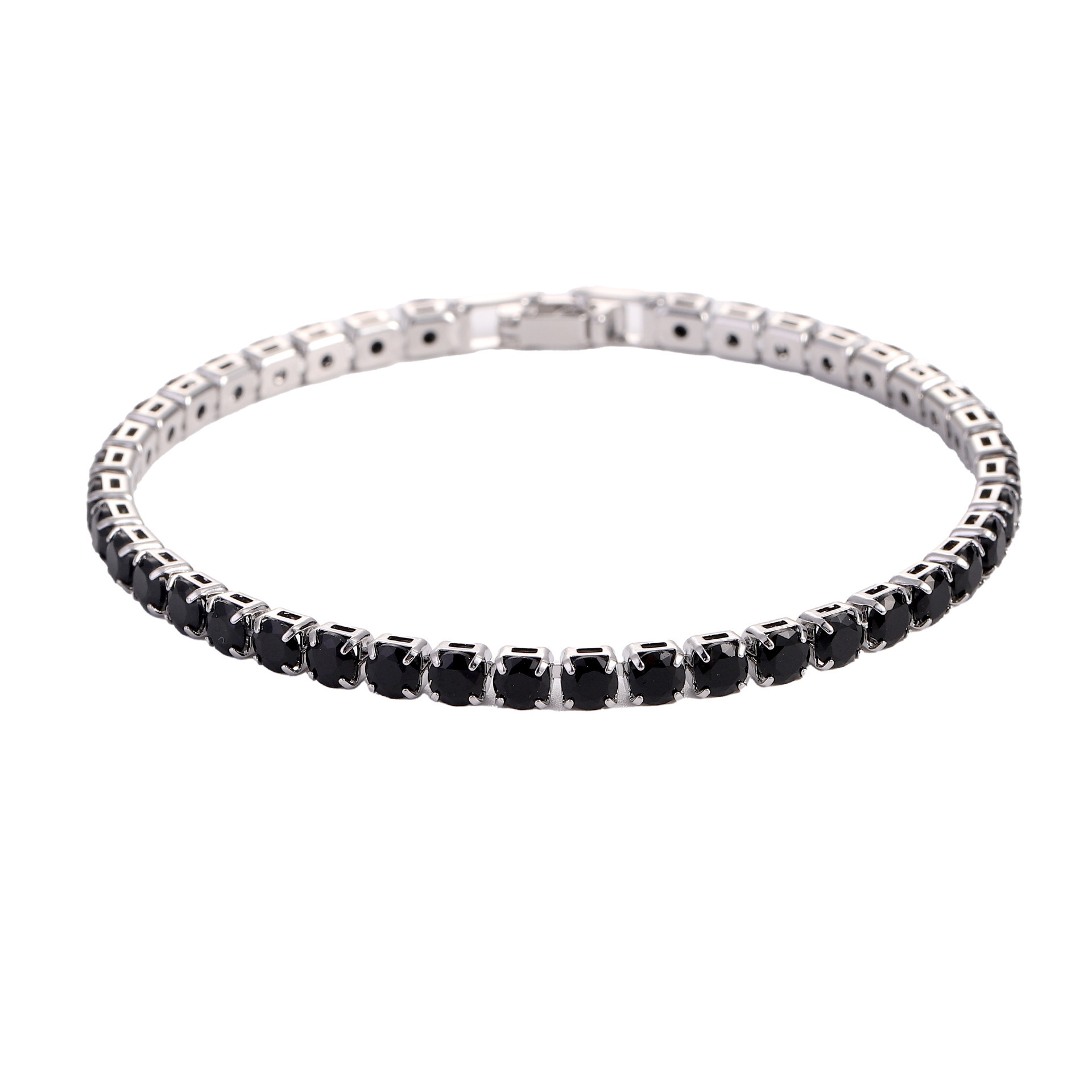 Bracelet Platine Zircon Noir - 17CM