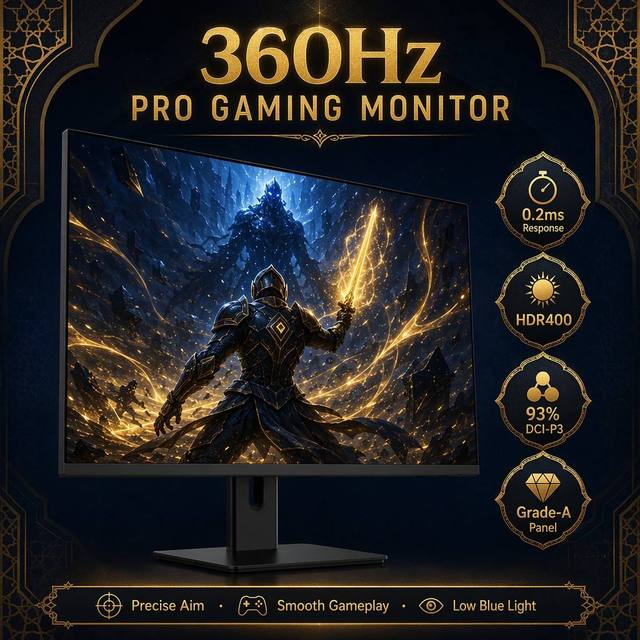 Pro Esports Gaming Monitor 360Hz Refresh Rate 0.2ms Response 24 Inch FHD HDR400 Grade A Panel for FPS Competition