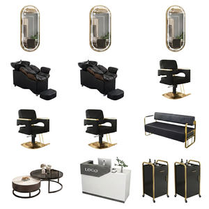 Juego de Muebles de Salón de Belleza Plegables de Lujo con Bomba Hidráulica Giratoria de 360 Grados, en Negro, Dorado y Blanco Dorado, para Peluquería y Estética - Product Image 1