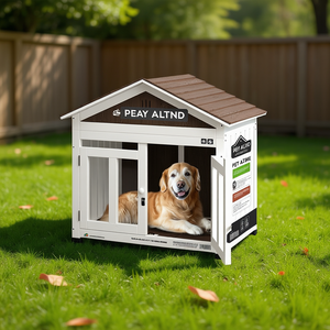 Nichoir pour chien Pey Altn en bois, extérieur, grande race, style classique, meubles pour animaux de compagnie avec porte coulissante, durable, toutes saisons - Product Image 2