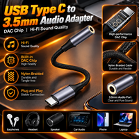 Adaptor Audio USB C ke 3.5mm Female, Kabel Konverter Jack Headphone AUX Tipe C Male untuk Smartphone Tablet Earphone Berkabel