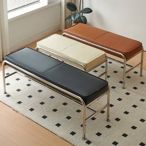 Minimalist Stainless Steel <b>Bench</b> With Brown Cushion Home Stool For Entryway Or Bedroom Use - Product Image 3