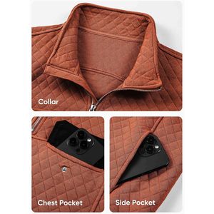 <b>Men's</b> Quilted Sweatshirt Long Sleeve Stand Collar Quarter Zip <b>Pullover</b> Casual Outdoor Fleece Autumn Wear - Product Image 5