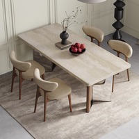Meubles de salle à manger rectangulaires haut de gamme en bois massif et pierre frittée de style rétro français pour 6 personnes, pour usage domestique