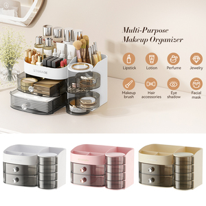 Organisateur de maquillage de comptoir de vanité avec plateau à bijoux rotatif à 4 niveaux <span class=keywords><strong>Commode</strong></span> <span class=keywords><strong>2</strong></span> <span class=keywords><strong>tiroirs</strong></span> Boîte de rangement cosmétique Présentoir de soins de la peau - Product Image 2