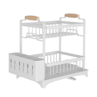 Égouttoir à vaisselle métallique robuste et détachable, design à deux niveaux avec boîte à couverts, étagère de rangement pour vaisselle de cuisine