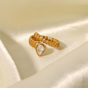 New Arrival Gold Plated Adjustable <b>Ring</b> Stainless Steel Waterdrop Zircon <b>Ring</b> - Product Image 2