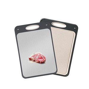 Planche à découper double face en acier inoxydable et paille de blé rose et argentée 16x11 pouces, écologique, de qualité alimentaire, facile à nettoyer - Product Image 1