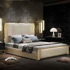 Lit double en cuir de luxe léger, design artistique, taille <span class=keywords><strong>King</strong></span>/Queen, mobilier moderne pour chambre à coucher, Guangdong Italie 2020 - Product Image 4
