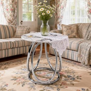 Table console moderne SENYU avec plateau en pierre frittée et base en piédestal finition chromée, meubles de salon - Product Image 4
