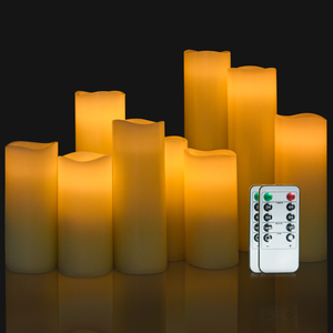 9pcs Flameless Flickering LED Real Wax Pillar Candles Battery Operated with Remote Control for Promotional Party Supplies