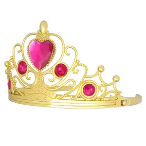 Оптовая продажа, детская пластиковая красная Свадебная Праздничная Золотая Хрустальная корона, тиара для невесты на день рождения