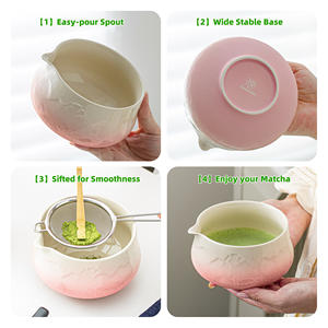 طقم شاي ماتشا ياباني بتصميم فوجي من تياناجو، مجموعة أدوات شاي تشمل خفاقة بامبو ووعاء مع مغرفة ومنخل، وعاء سيراميك وردي، طقم ماتشا - Product Image 3