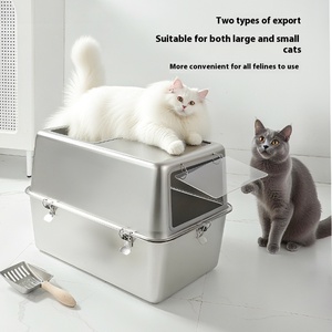 Bac à litière pour chat en acier inoxydable extra large de 80 L - Conception semi-fermée avec clôture haute anti-éclaboussures, toilette pour animaux de compagnie écologique - Product Image 4
