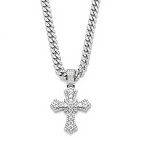 Collier pendentif croix en alliage de zinc plaqué or avec moissanite sertie pavé, chaîne cubaine, bijoux hip-hop pour soirée