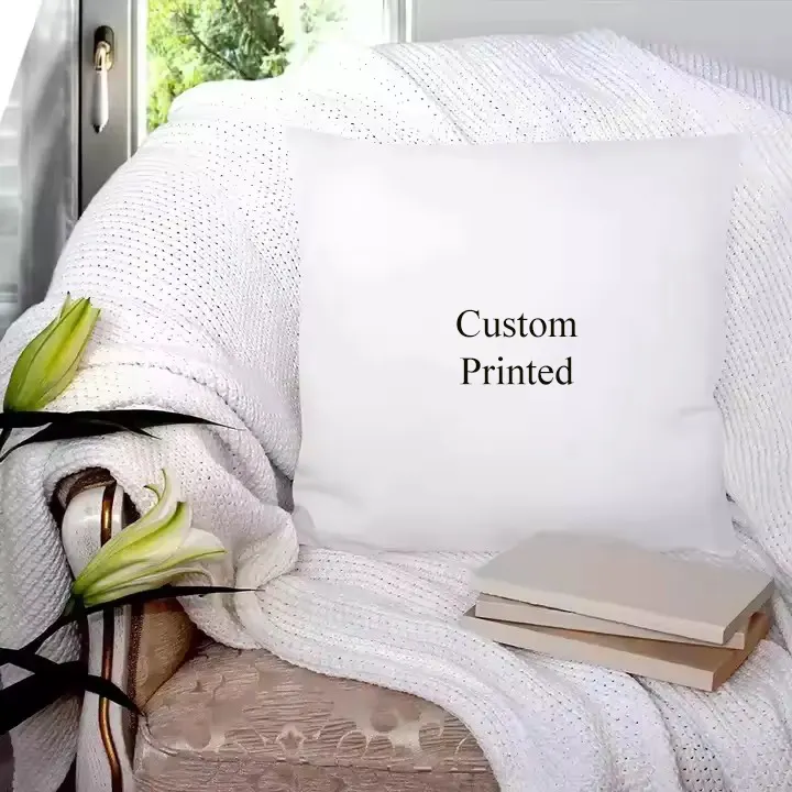 Funda de cojín lisa de sublimación personalizada blanca pura de poliéster decorativa de bajo precio para el hogar